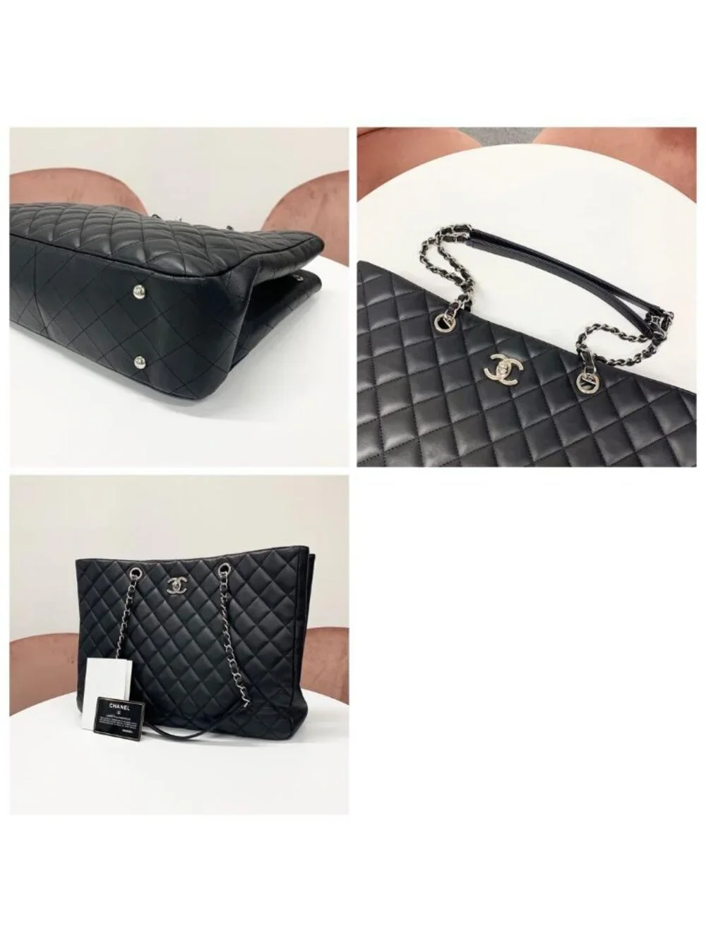 Chanel CC Logo Quilted Lambskin Turnlock Chain Tote
